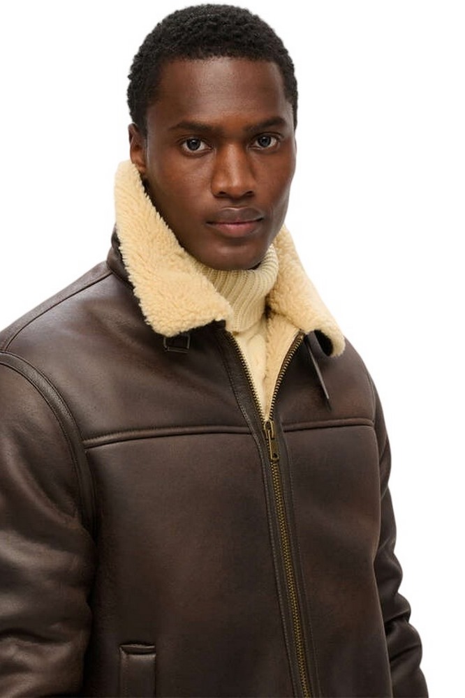 SUPERDRY D2 OVIN FAUX SHEARLING AVIATOR JACKET ΜΠΟΥΦΑΝ ΑΝΔΡΙΚΟ BROWN