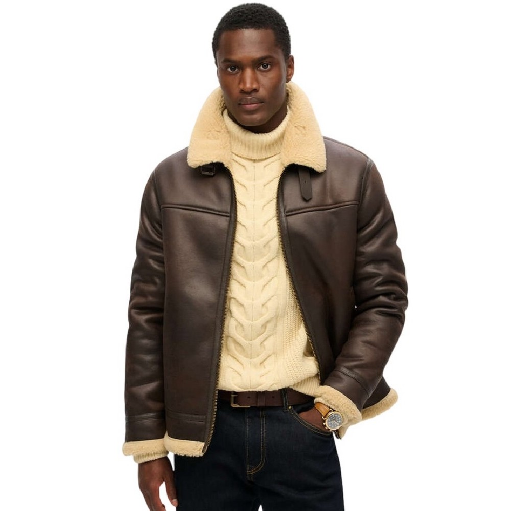 SUPERDRY D2 OVIN FAUX SHEARLING AVIATOR JACKET ΜΠΟΥΦΑΝ ΑΝΔΡΙΚΟ BROWN