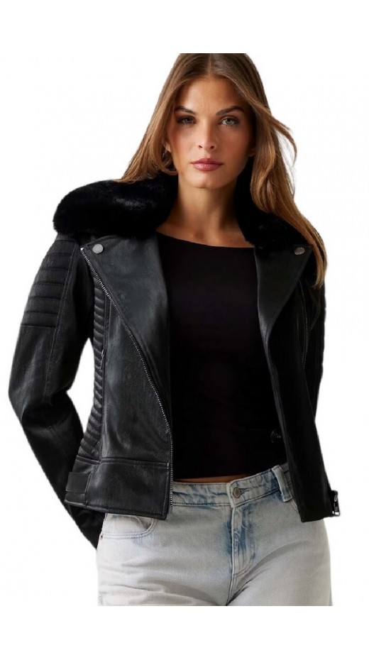 GUESS DARCEY BIKER JACKET ΜΠΟΥΦΑΝ ΓΥΝΑΙΚΕΙΟ BLACK