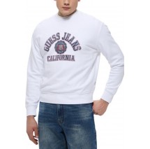 GUESS JEANS CN REG LS PRINTED SWEAT ΜΠΛΟΥΖΑ ΦΟΥΤΕΡ ΑΝΔΡΙΚΗ WHITE