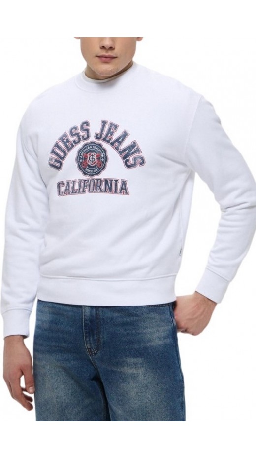 GUESS JEANS CN REG LS PRINTED SWEAT ΜΠΛΟΥΖΑ ΦΟΥΤΕΡ ΑΝΔΡΙΚΗ WHITE