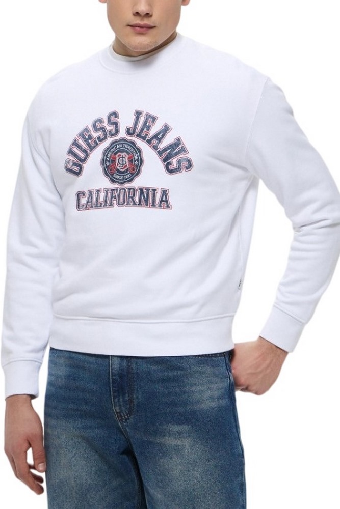 GUESS JEANS CN REG LS PRINTED SWEAT ΜΠΛΟΥΖΑ ΦΟΥΤΕΡ ΑΝΔΡΙΚΗ WHITE