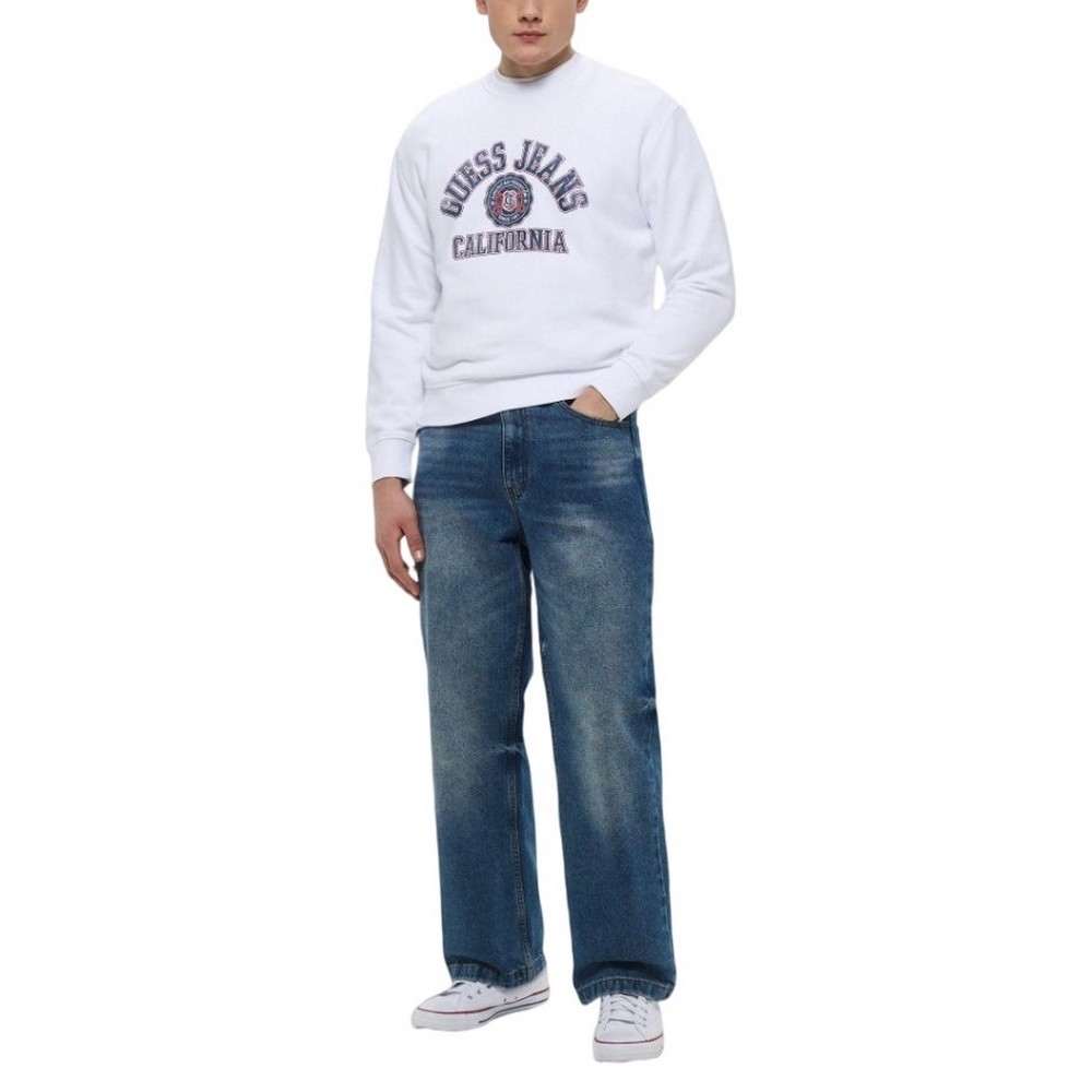 GUESS JEANS CN REG LS PRINTED SWEAT ΜΠΛΟΥΖΑ ΦΟΥΤΕΡ ΑΝΔΡΙΚΗ WHITE