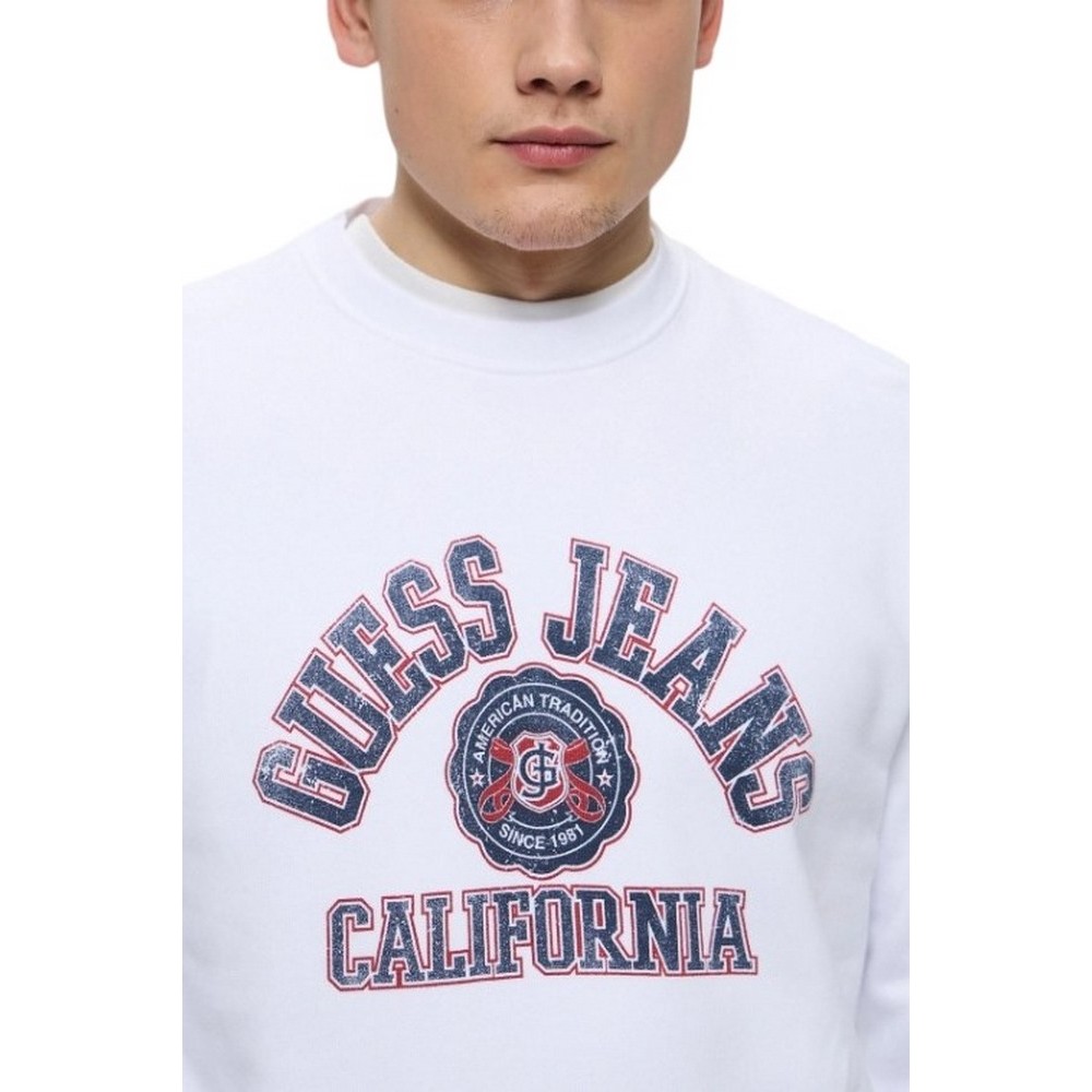 GUESS JEANS CN REG LS PRINTED SWEAT ΜΠΛΟΥΖΑ ΦΟΥΤΕΡ ΑΝΔΡΙΚΗ WHITE