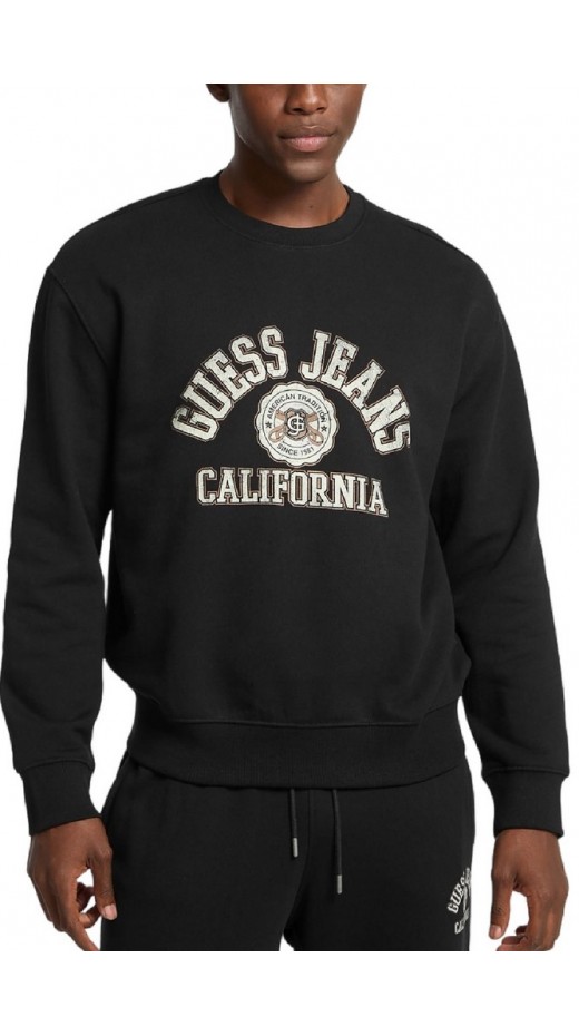GUESS JEANS CN REG LS PRINTED SWEAT ΜΠΛΟΥΖΑ ΦΟΥΤΕΡ ΑΝΔΡΙΚΗ BLACK