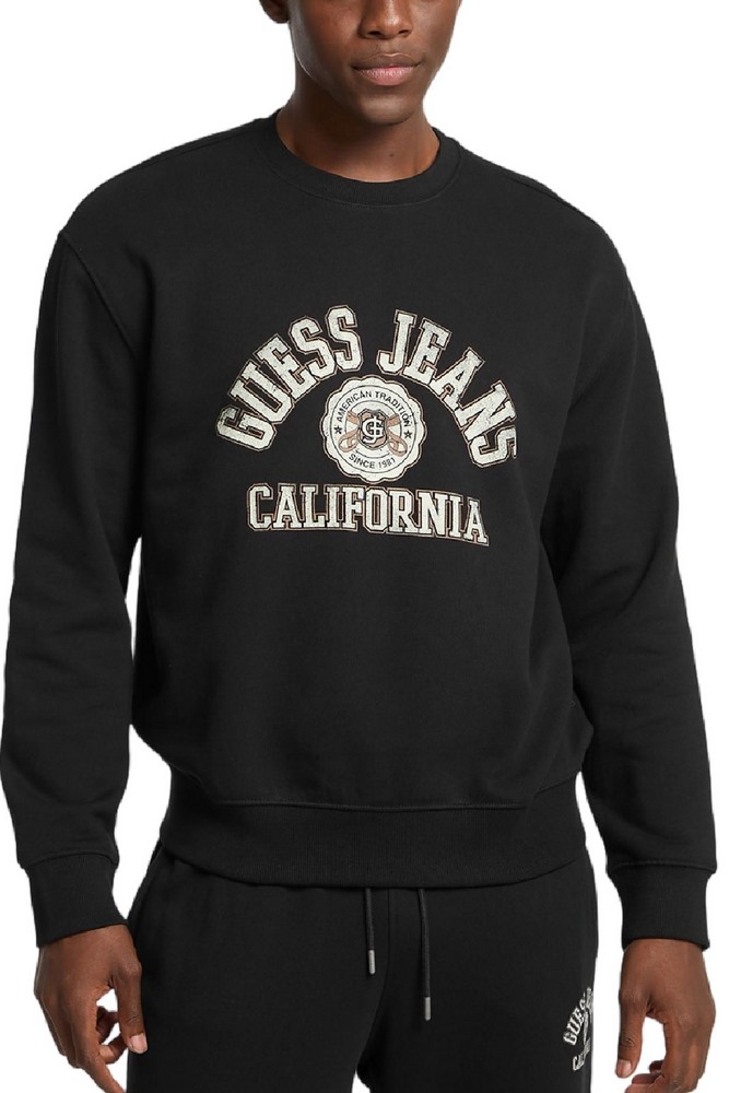 GUESS JEANS CN REG LS PRINTED SWEAT ΜΠΛΟΥΖΑ ΦΟΥΤΕΡ ΑΝΔΡΙΚΗ BLACK