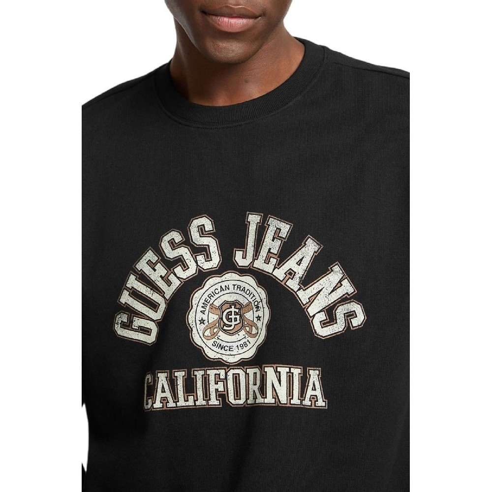 GUESS JEANS CN REG LS PRINTED SWEAT ΜΠΛΟΥΖΑ ΦΟΥΤΕΡ ΑΝΔΡΙΚΗ BLACK