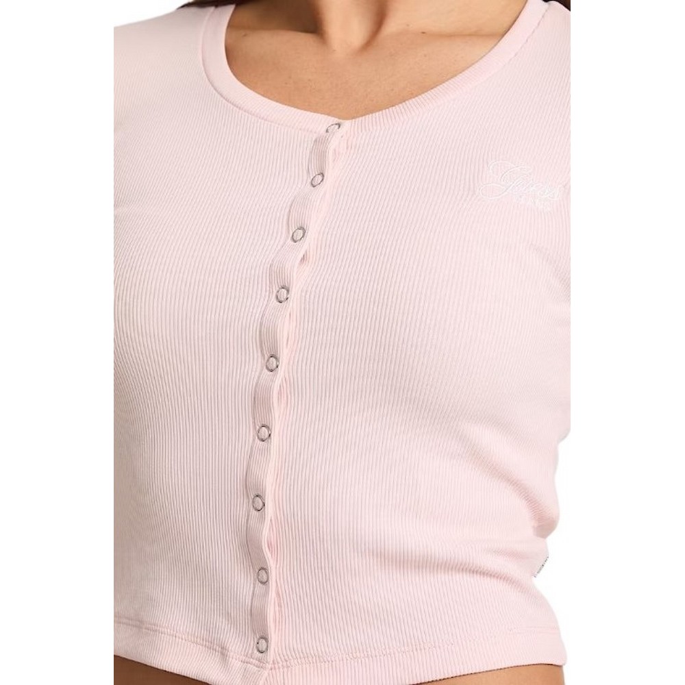 GUESS JEANS SL CN SNAP EMBRO T-SHIRT ΜΠΛΟΥΖΑ ΓΥΝΑΙΚΕΙΑ ROSE