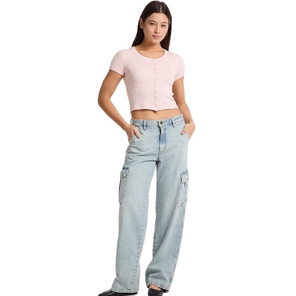 GUESS JEANS SL CN SNAP EMBRO T-SHIRT ΜΠΛΟΥΖΑ ΓΥΝΑΙΚΕΙΑ ROSE