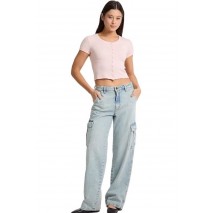 GUESS JEANS SL CN SNAP EMBRO T-SHIRT ΜΠΛΟΥΖΑ ΓΥΝΑΙΚΕΙΑ ROSE