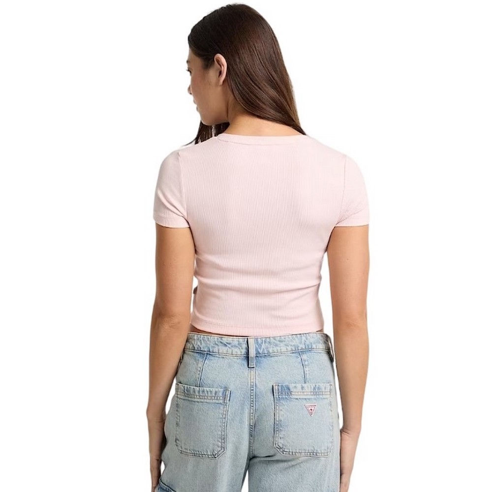 GUESS JEANS SL CN SNAP EMBRO T-SHIRT ΜΠΛΟΥΖΑ ΓΥΝΑΙΚΕΙΑ ROSE