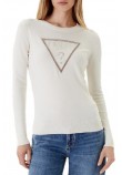 GUESS KIARA TRIANGLE LOGO SWTR ΜΠΛΟΥΖΑ ΠΛΕΚΤΗ ΓΥΝΑΙΚΕΙΑ OFF WHITE