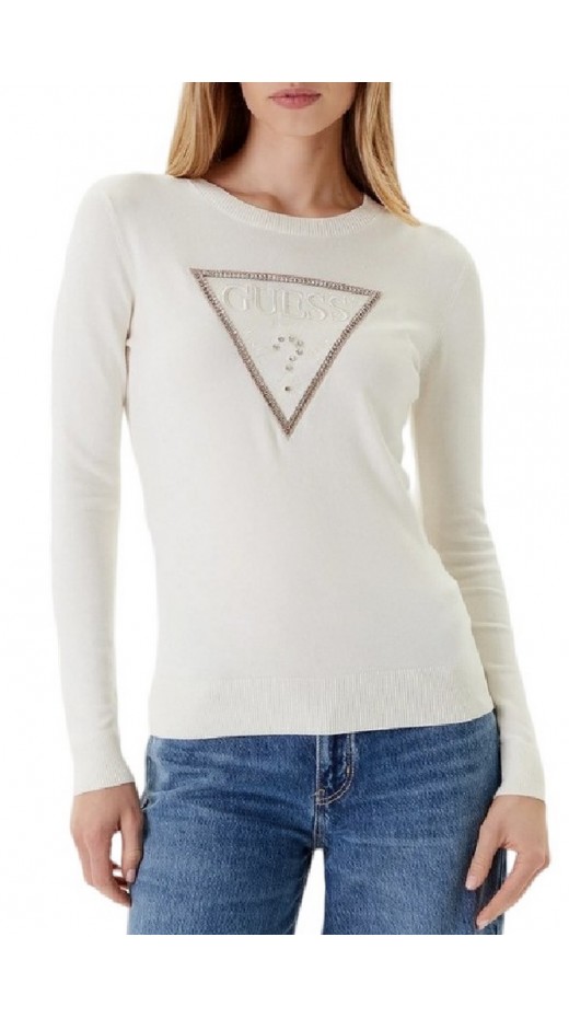 GUESS KIARA TRIANGLE LOGO SWTR ΜΠΛΟΥΖΑ ΠΛΕΚΤΗ ΓΥΝΑΙΚΕΙΑ OFF WHITE