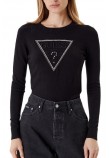 GUESS KIARA TRIANGLE LOGO SWTR ΜΠΛΟΥΖΑ ΠΛΕΚΤΗ ΓΥΝΑΙΚΕΙΑ BLACK