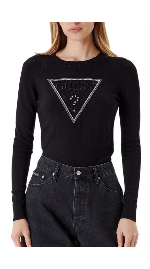 GUESS KIARA TRIANGLE LOGO SWTR ΜΠΛΟΥΖΑ ΠΛΕΚΤΗ ΓΥΝΑΙΚΕΙΑ BLACK