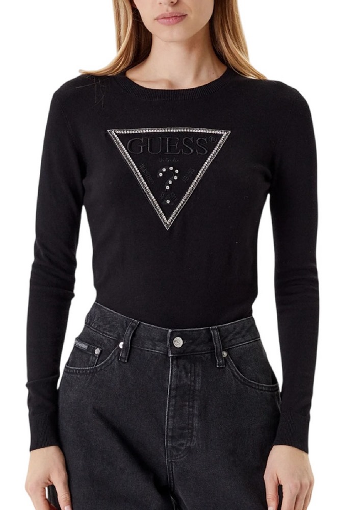 GUESS KIARA TRIANGLE LOGO SWTR ΜΠΛΟΥΖΑ ΠΛΕΚΤΗ ΓΥΝΑΙΚΕΙΑ BLACK
