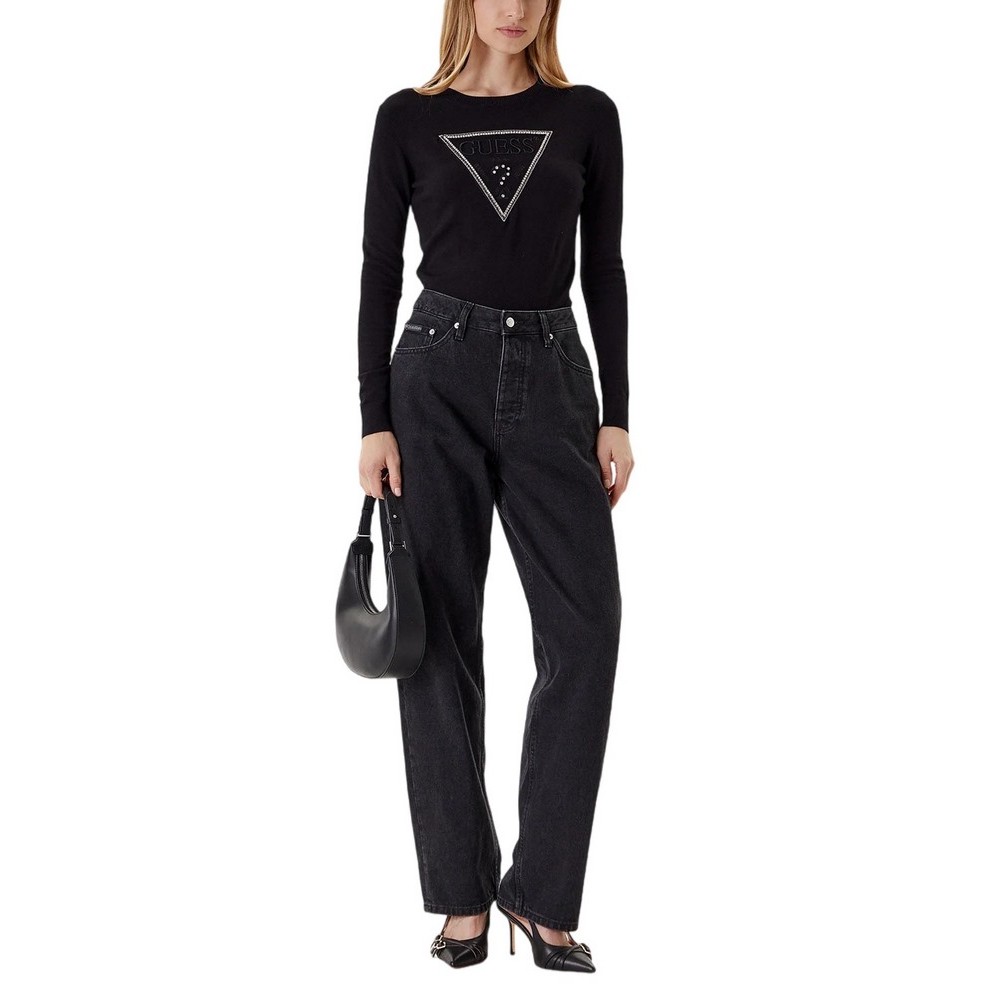 GUESS KIARA TRIANGLE LOGO SWTR ΜΠΛΟΥΖΑ ΠΛΕΚΤΗ ΓΥΝΑΙΚΕΙΑ BLACK