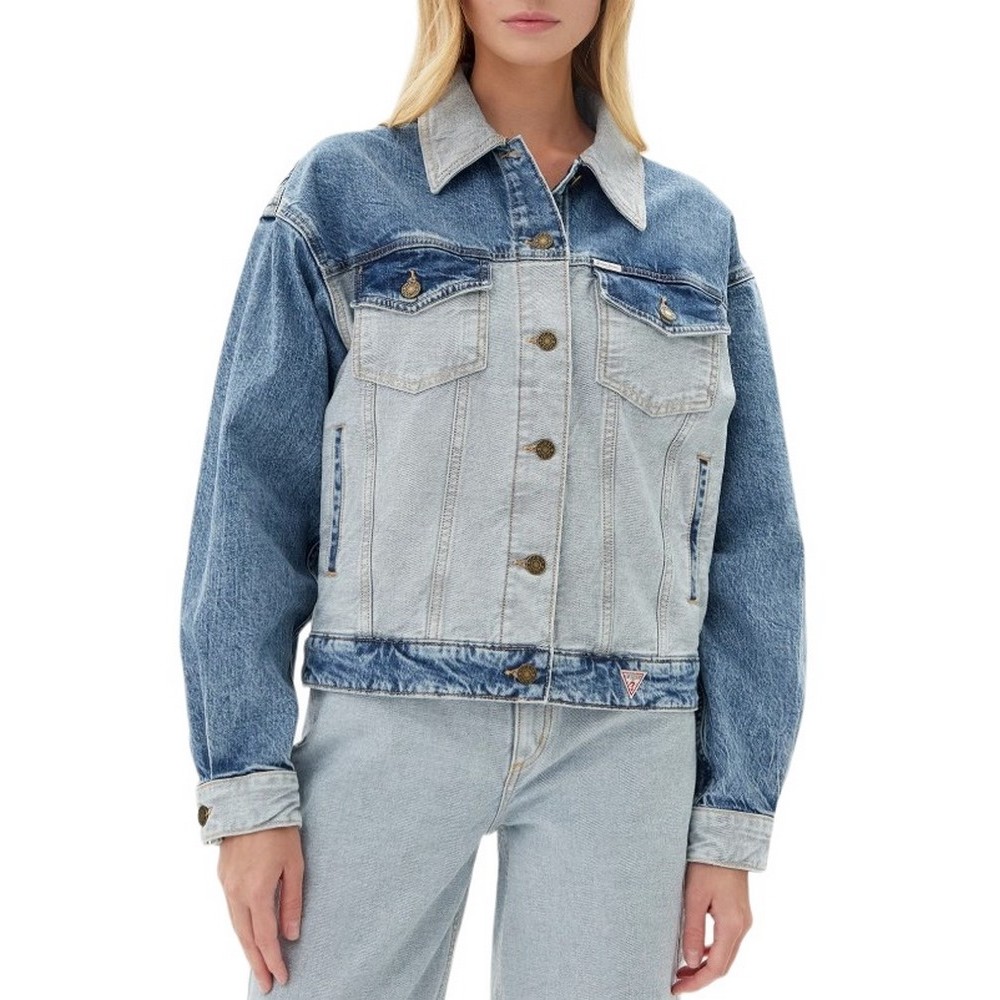 GUESS JEANS  OVERSIZE TRUCKER JACKET ΜΠΟΥΦΑΝ ΓΥΝΑΙΚΕΙΟ BLUΕ DENIM