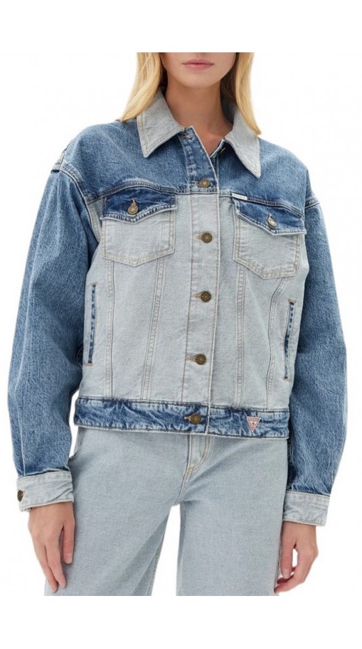 GUESS JEANS  OVERSIZE TRUCKER JACKET ΜΠΟΥΦΑΝ ΓΥΝΑΙΚΕΙΟ BLUΕ DENIM