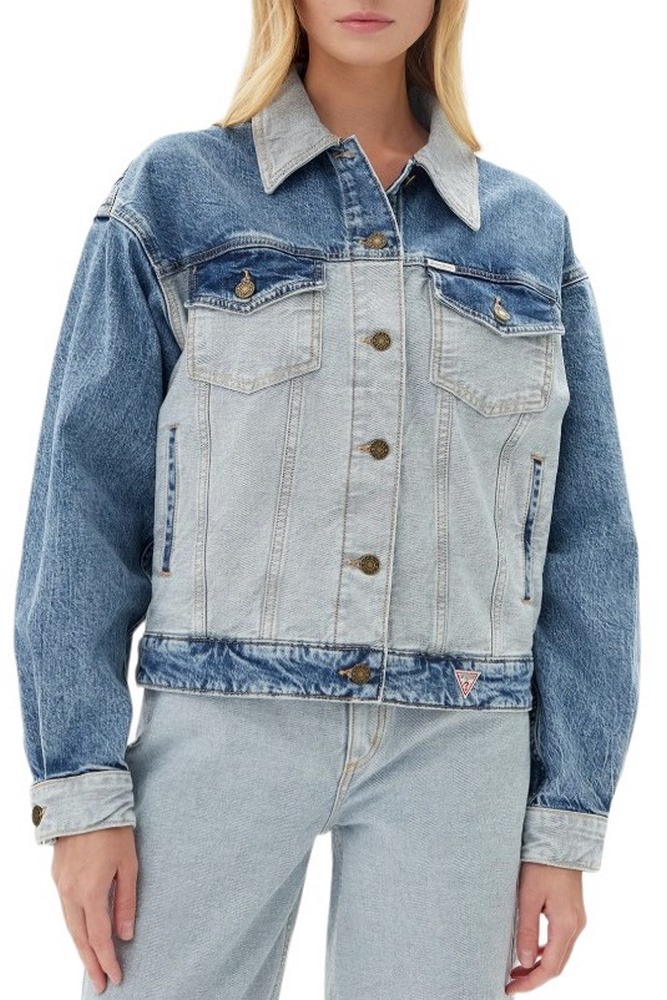 GUESS JEANS  OVERSIZE TRUCKER JACKET ΜΠΟΥΦΑΝ ΓΥΝΑΙΚΕΙΟ BLUΕ DENIM
