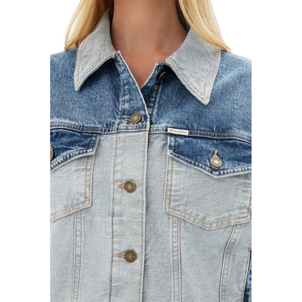 GUESS JEANS  OVERSIZE TRUCKER JACKET ΜΠΟΥΦΑΝ ΓΥΝΑΙΚΕΙΟ BLUΕ DENIM