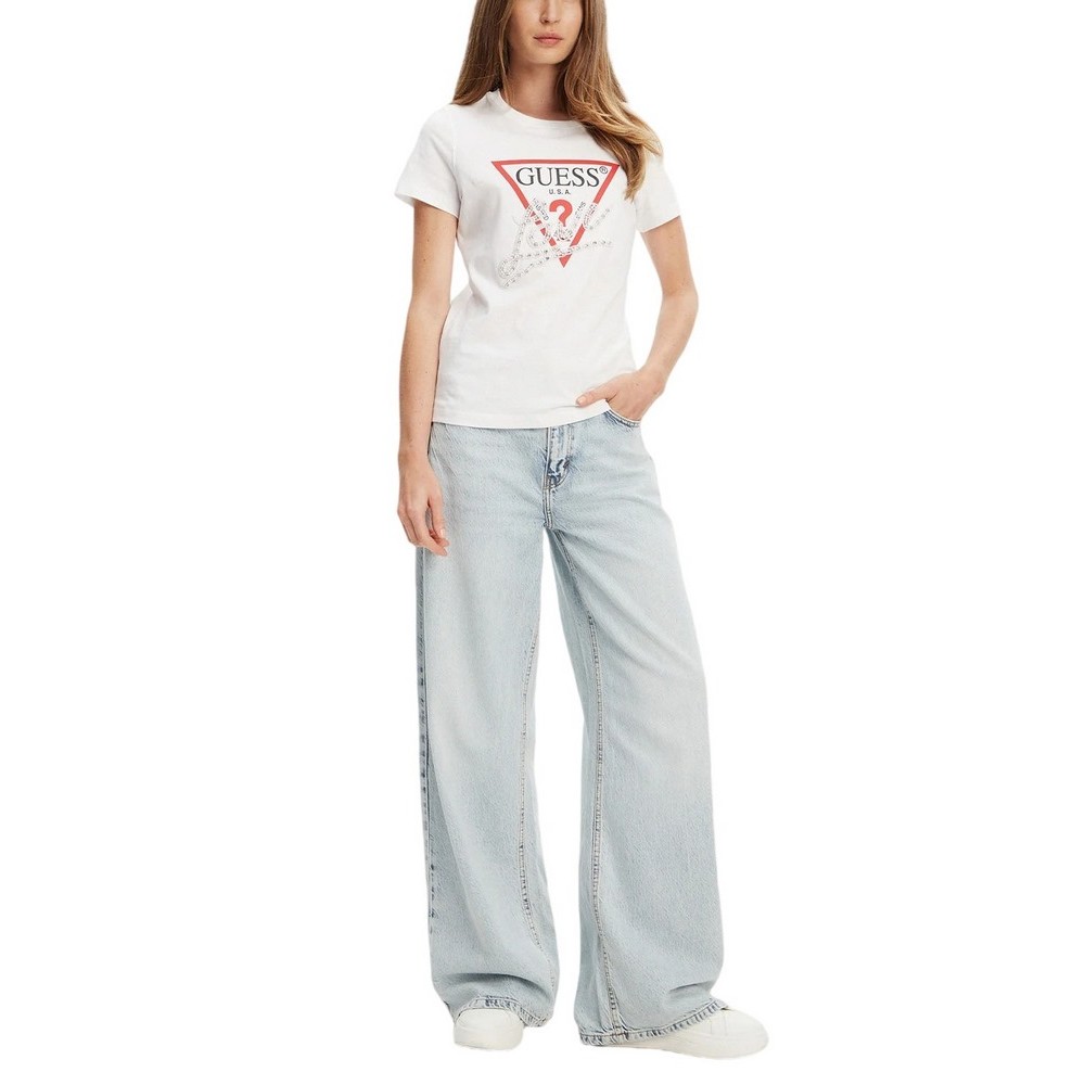 GUESS PEARLS LOVE TRIANGLE TEE T-SHIRT ΜΠΛΟΥΖΑ ΓΥΝΑΙΚΕΙΑ WHITE