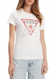 GUESS PEARLS LOVE TRIANGLE TEE T-SHIRT ΜΠΛΟΥΖΑ ΓΥΝΑΙΚΕΙΑ WHITE
