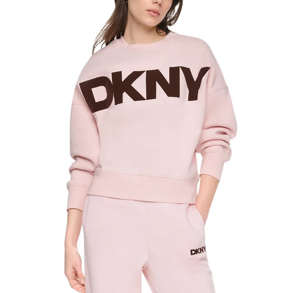 DKNY FLOCKED VARSITY LOGO SWEATSHIRT ΜΠΛΟΥΖΑ ΦΟΥΤΕΡ ΓΥΝΑΙΚΕΙΑ PINK
