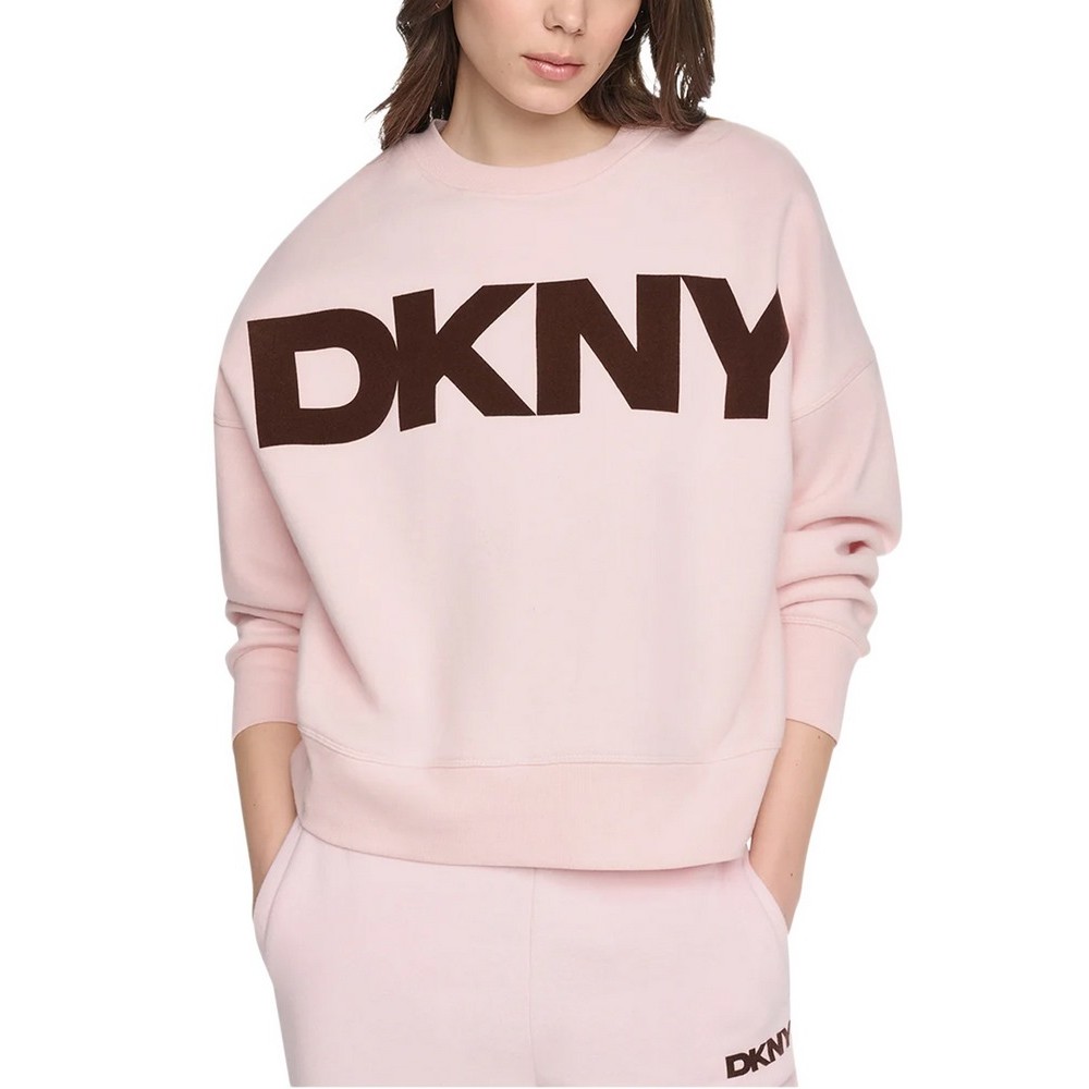 DKNY FLOCKED VARSITY LOGO SWEATSHIRT ΜΠΛΟΥΖΑ ΦΟΥΤΕΡ ΓΥΝΑΙΚΕΙΑ PINK