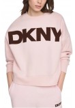 DKNY FLOCKED VARSITY LOGO SWEATSHIRT ΜΠΛΟΥΖΑ ΦΟΥΤΕΡ ΓΥΝΑΙΚΕΙΑ PINK