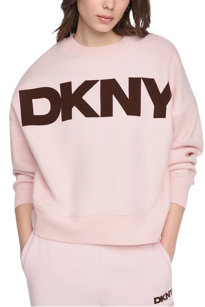 DKNY FLOCKED VARSITY LOGO SWEATSHIRT ΜΠΛΟΥΖΑ ΦΟΥΤΕΡ ΓΥΝΑΙΚΕΙΑ PINK