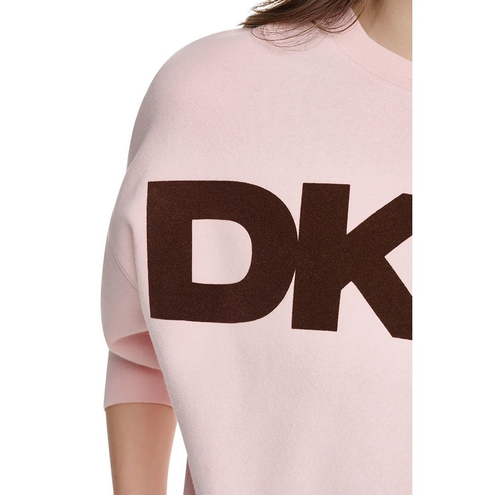 DKNY FLOCKED VARSITY LOGO SWEATSHIRT ΜΠΛΟΥΖΑ ΦΟΥΤΕΡ ΓΥΝΑΙΚΕΙΑ PINK