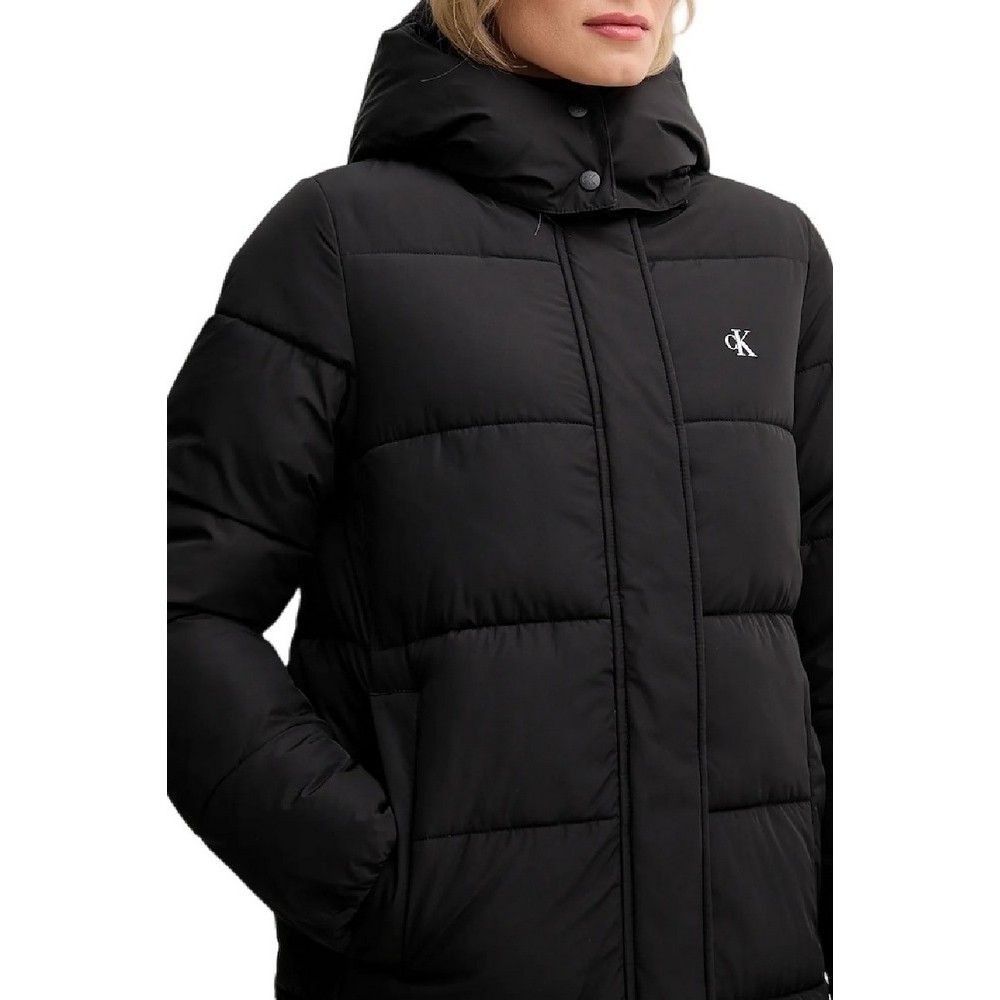 CALVIN KLEIN JEANS MONOLOGO NON-DOWN LONG PUFFER ΜΠΟΥΦΑΝ ΓΥΝΑΙΚΕΙΟ BLACK