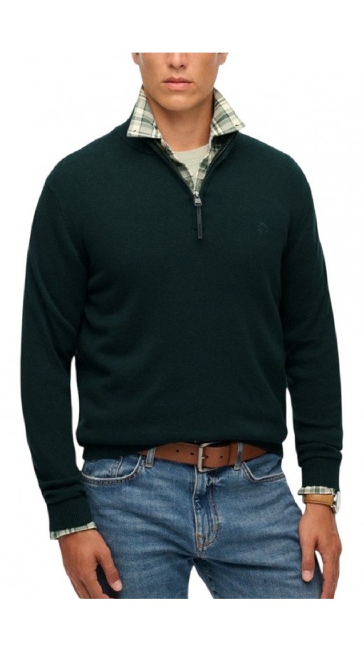 SUPERDRY D1 STUD ESSENTIALS COTTON HALF ZIP ΜΠΛΟΥΖΑ ΠΛΕΚΤΗ ΑΝΔΡΙΚΗ GREEN