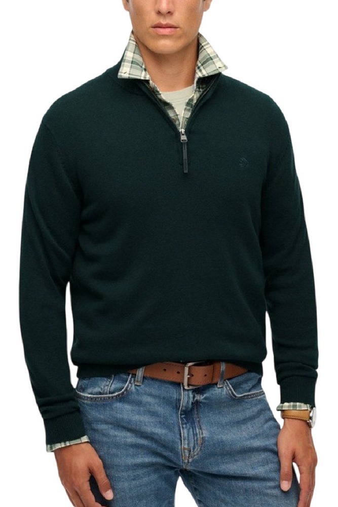 SUPERDRY D1 STUD ESSENTIALS COTTON HALF ZIP ΜΠΛΟΥΖΑ ΠΛΕΚΤΗ ΑΝΔΡΙΚΗ GREEN