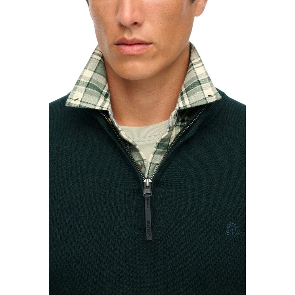 SUPERDRY D1 STUD ESSENTIALS COTTON HALF ZIP ΜΠΛΟΥΖΑ ΠΛΕΚΤΗ ΑΝΔΡΙΚΗ GREEN