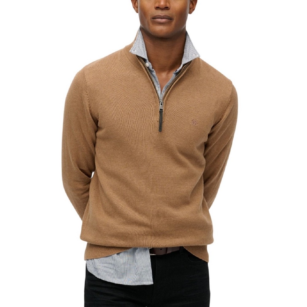 SUPERDRY D1 STUD ESSENTIALS COTTON HALF ZIP ΜΠΛΟΥΖΑ ΠΛΕΚΤΗ ΑΝΔΡΙΚΗ BROWN