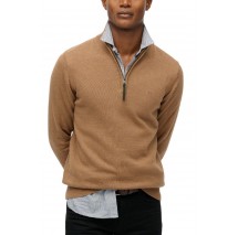 SUPERDRY D1 STUD ESSENTIALS COTTON HALF ZIP ΜΠΛΟΥΖΑ ΠΛΕΚΤΗ ΑΝΔΡΙΚΗ BROWN