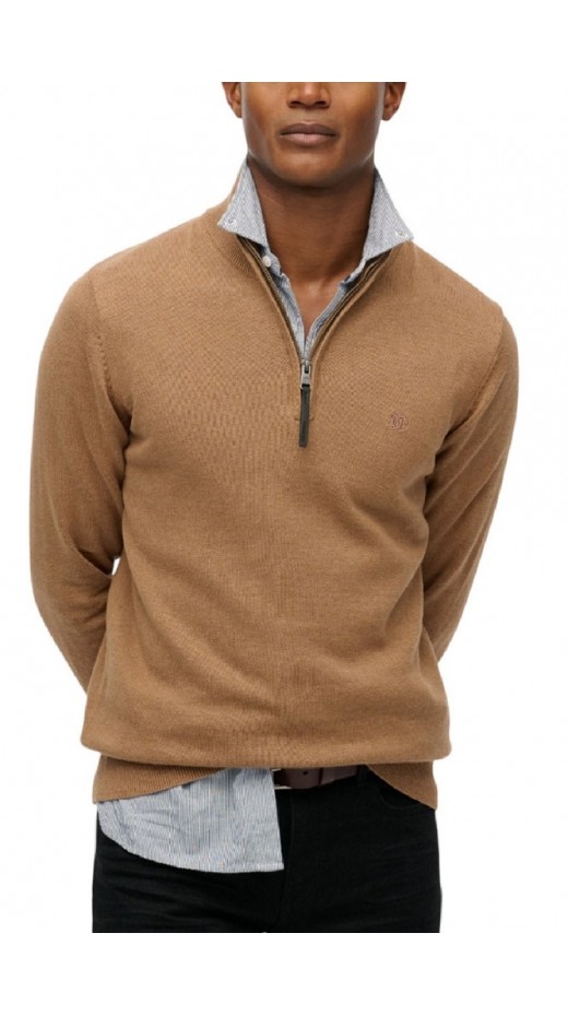 SUPERDRY D1 STUD ESSENTIALS COTTON HALF ZIP ΜΠΛΟΥΖΑ ΠΛΕΚΤΗ ΑΝΔΡΙΚΗ BROWN