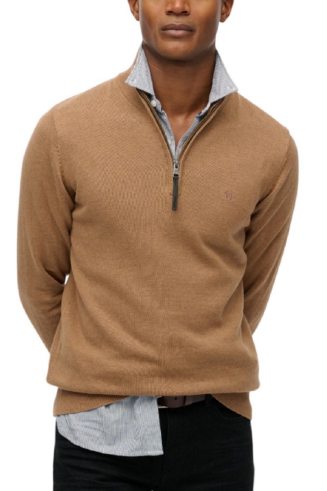 SUPERDRY D1 STUD ESSENTIALS COTTON HALF ZIP ΜΠΛΟΥΖΑ ΠΛΕΚΤΗ ΑΝΔΡΙΚΗ BROWN