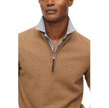 SUPERDRY D1 STUD ESSENTIALS COTTON HALF ZIP ΜΠΛΟΥΖΑ ΠΛΕΚΤΗ ΑΝΔΡΙΚΗ BROWN