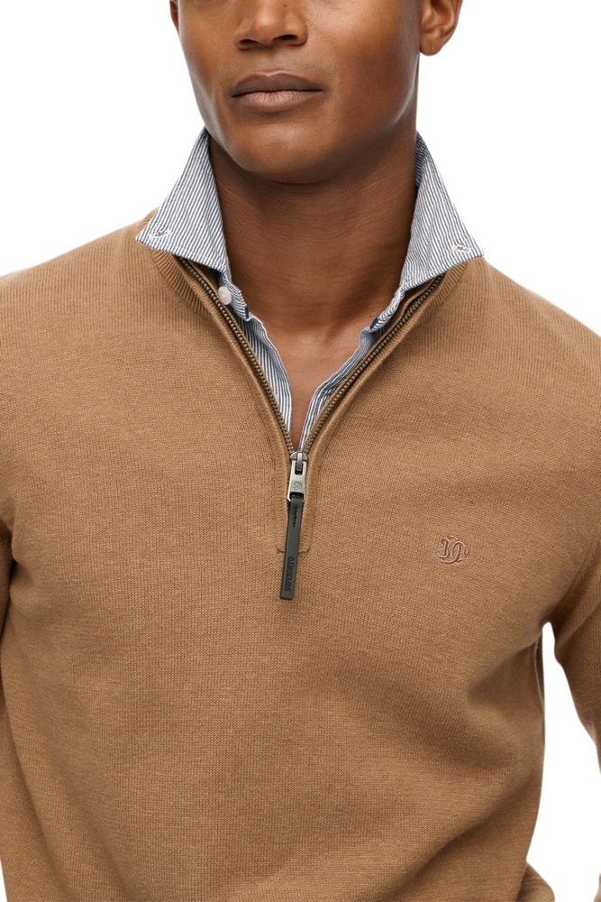 SUPERDRY D1 STUD ESSENTIALS COTTON HALF ZIP ΜΠΛΟΥΖΑ ΠΛΕΚΤΗ ΑΝΔΡΙΚΗ BROWN