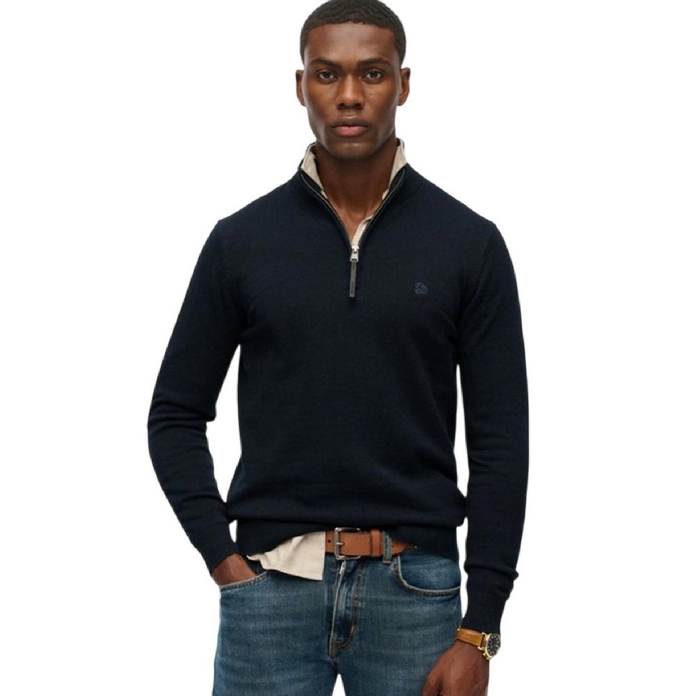 SUPERDRY D1 STUD ESSENTIALS COTTON HALF ZIP ΜΠΛΟΥΖΑ ΠΛΕΚΤΗ ΑΝΔΡΙΚΗ NAVY