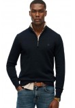 SUPERDRY D1 STUD ESSENTIALS COTTON HALF ZIP ΜΠΛΟΥΖΑ ΠΛΕΚΤΗ ΑΝΔΡΙΚΗ NAVY