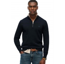SUPERDRY D1 STUD ESSENTIALS COTTON HALF ZIP ΜΠΛΟΥΖΑ ΠΛΕΚΤΗ ΑΝΔΡΙΚΗ NAVY