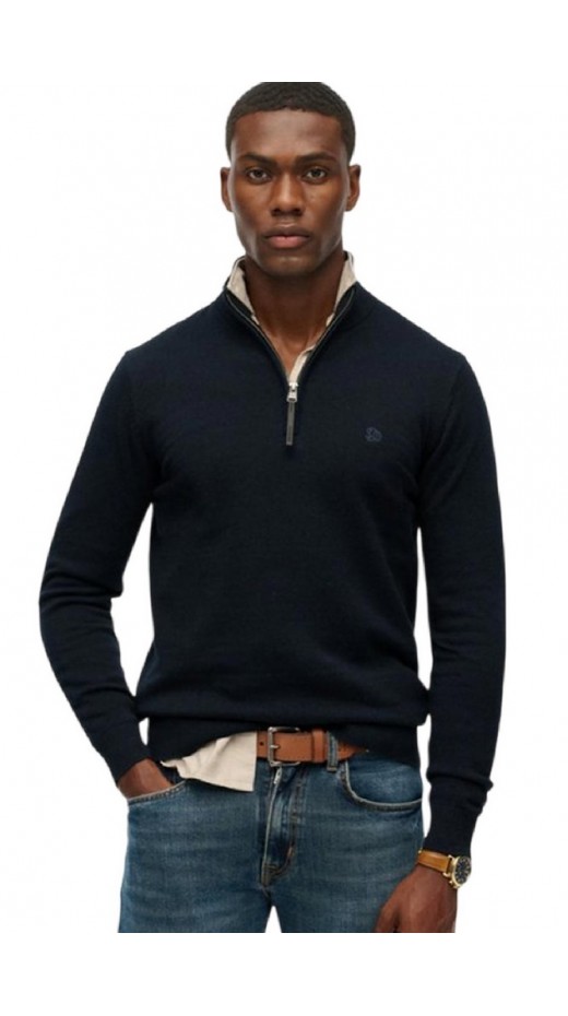 SUPERDRY D1 STUD ESSENTIALS COTTON HALF ZIP ΜΠΛΟΥΖΑ ΠΛΕΚΤΗ ΑΝΔΡΙΚΗ NAVY