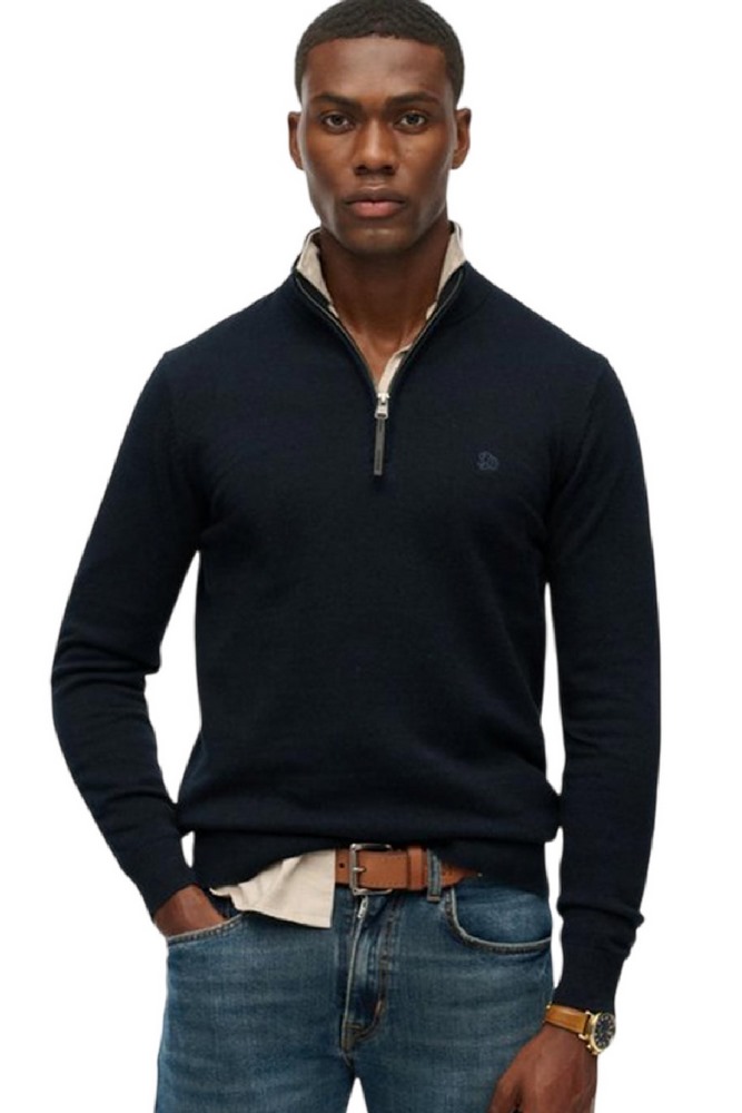 SUPERDRY D1 STUD ESSENTIALS COTTON HALF ZIP ΜΠΛΟΥΖΑ ΠΛΕΚΤΗ ΑΝΔΡΙΚΗ NAVY