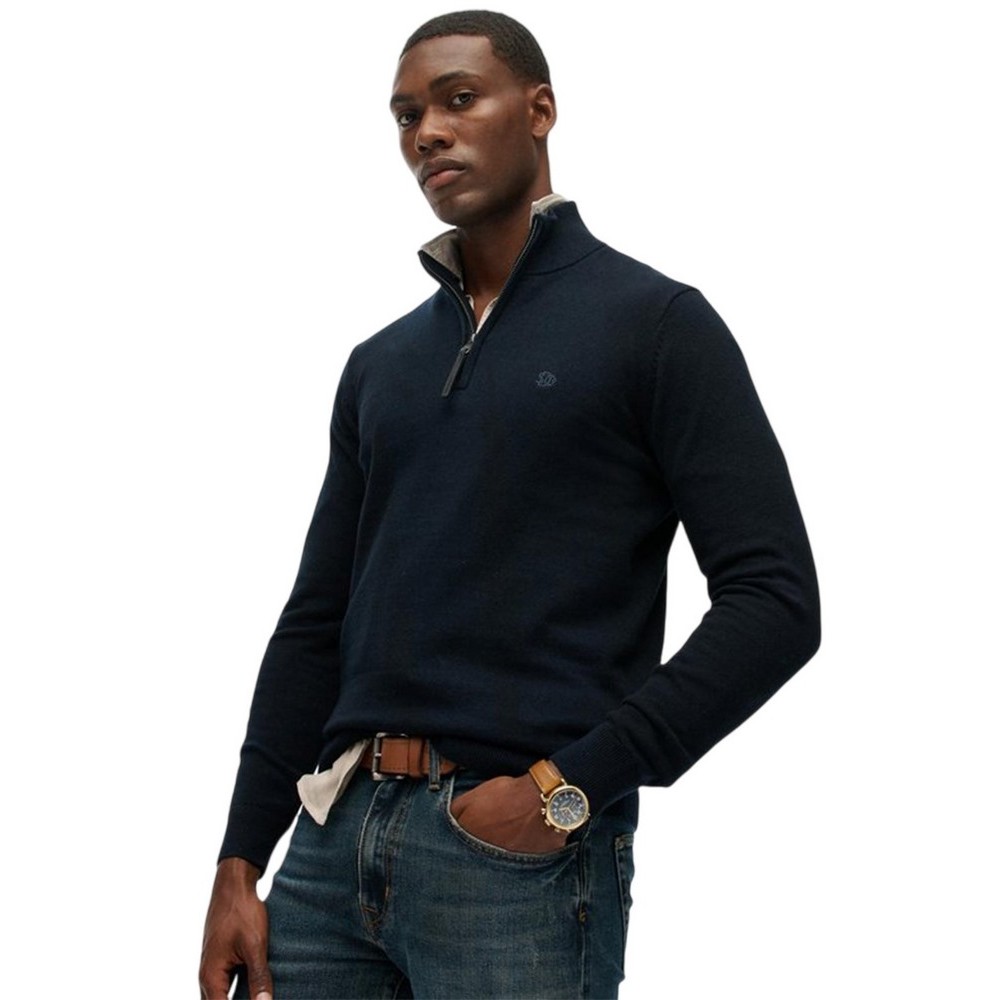 SUPERDRY D1 STUD ESSENTIALS COTTON HALF ZIP ΜΠΛΟΥΖΑ ΠΛΕΚΤΗ ΑΝΔΡΙΚΗ NAVY