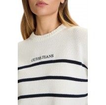 GUESS JEANSTRIPED SWTR ΜΠΛΟΥΖΑ ΠΛΕΚΤΗ ΓΥΝΑΙΚΕΙΑ OFF WHITE