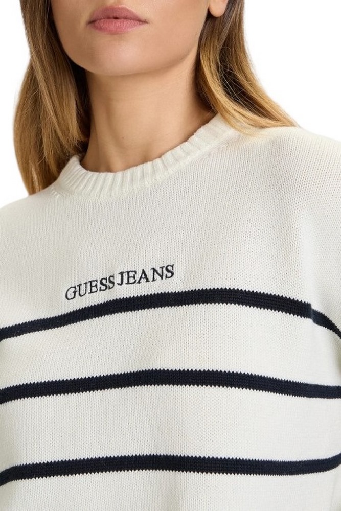 GUESS JEANSTRIPED SWTR ΜΠΛΟΥΖΑ ΠΛΕΚΤΗ ΓΥΝΑΙΚΕΙΑ OFF WHITE